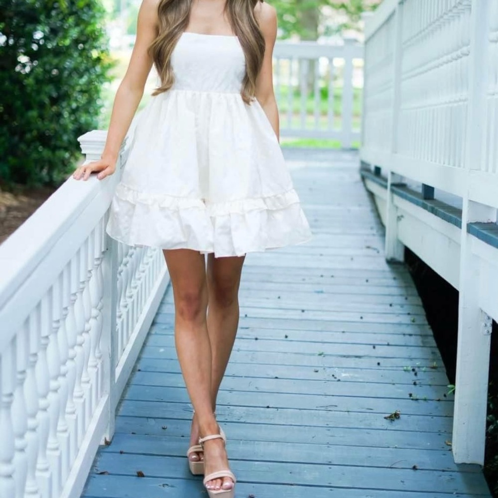 MABLE Cream Ruffled Tiered Dress